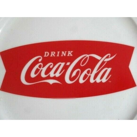 Drink Coca Cola Checkered Diamond Ceramic Dinner Plate 10.5 Banner Logo Gift NEW - Picture 2 of 3